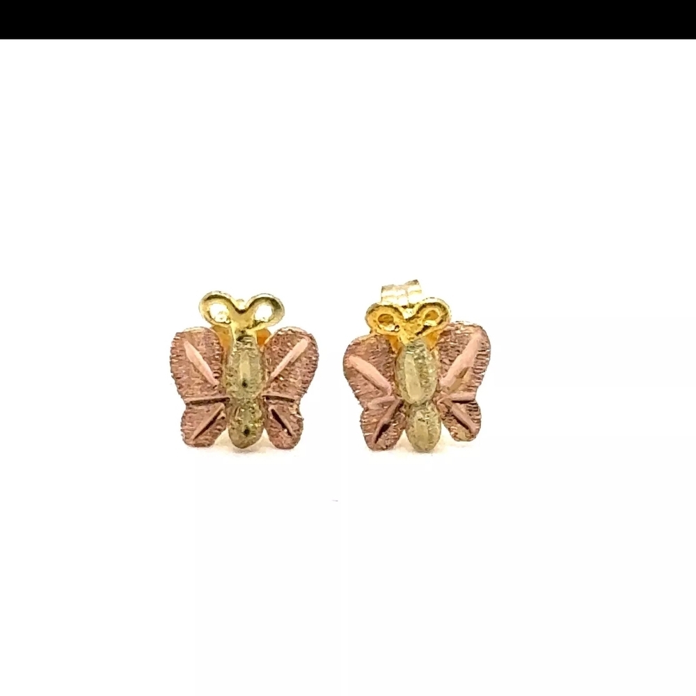 Small Butterfly Earrings made with 12K Black Hills Gold Leaves on Solid Gold. 